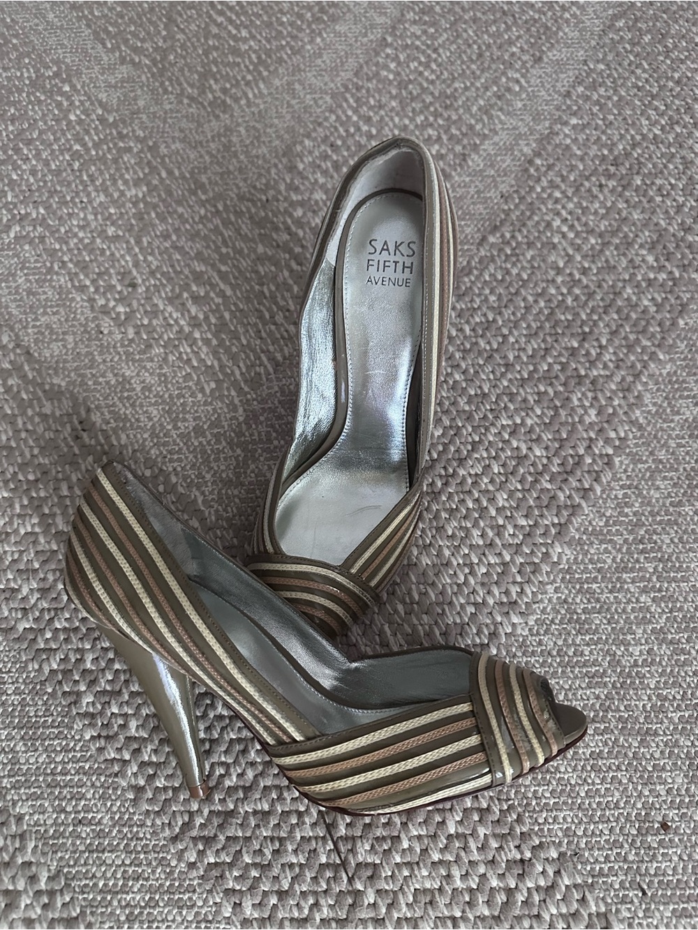 Saks Fifth Avenue Striped Peep-Toe Pumps